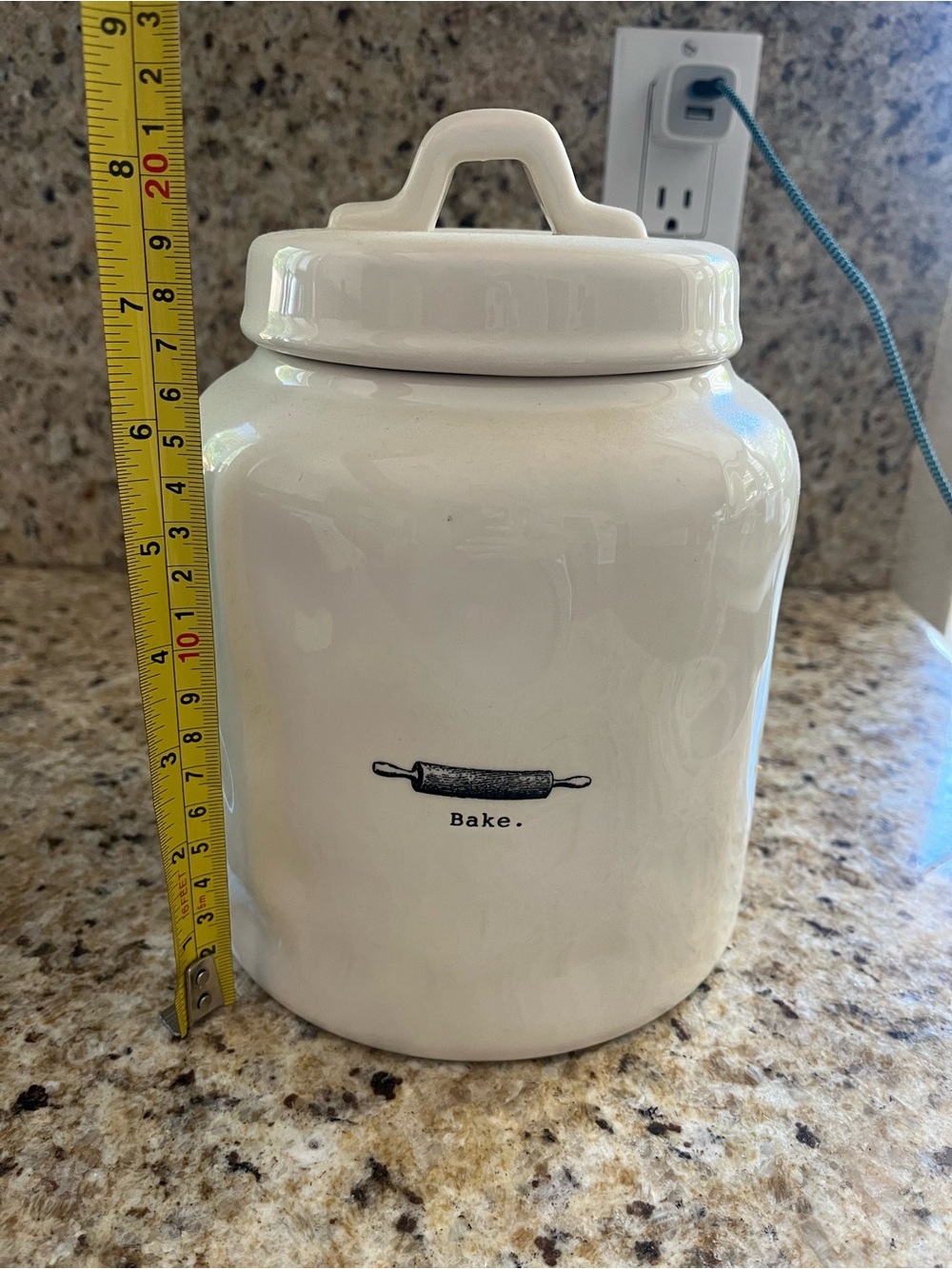 Rae Dunn Ceramic Canister Jar with Rolling Pin 'Bake' Farmhouse